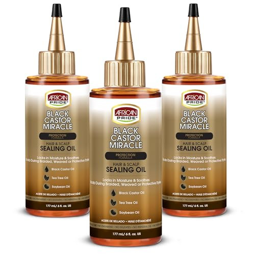 African Pride Black Castor Miracle Hair & Scalp Sealing Oil  Hair Oil with Black Castor, Tea Tree & Soybean Oil for Moisture Lock, Scalp Relief & Gr