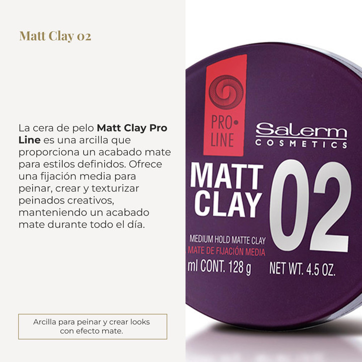 SALERM - Hair Wax - Pro Line Matt Clay 02-125 ml - for Medium and Long Hair - Medium and Flexible Hold - Long-Lasting - Matte Finish - Hair Texturize