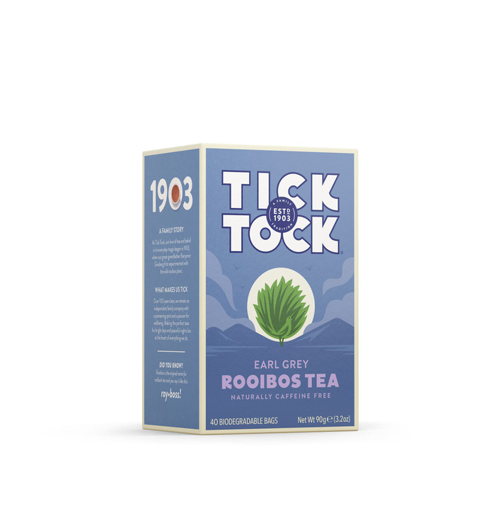 TICK TOCK TEAS Rooibos Earl Grey - Naturally Caffeine Free Red Bush Herbal Tea with Citrus Bergamot | Smooth, Low Tannin South African Tea Bags | Enj