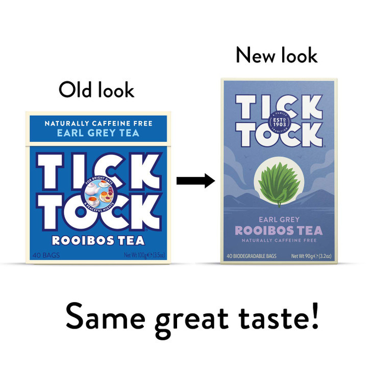 TICK TOCK TEAS Rooibos Earl Grey - Naturally Caffeine Free Red Bush Herbal Tea with Citrus Bergamot | Smooth, Low Tannin South African Tea Bags | Enj