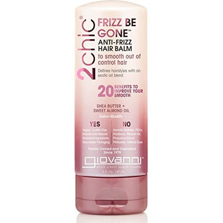 GIOVANNI 2chic Frizz Be Gone Anti-Frizz Hair Balm - Natural Hair Smoothing Formula with Shea Butter & Sweet Almond Oil, Macadamia, Color Safe, Vegan