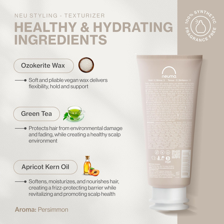 Neuma Neu Styling Hair Texturizer Crème, 3.4 Fl. Oz. Hair Texture Cream with Persimmon Scent