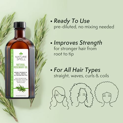 Nature Spell Rosemary Oil For Hair Growth, Pre-Diluted Hair & Scalp Oil Nourishes Dry, Damaged Hair, For Women & Men, 5.07 Fl Oz