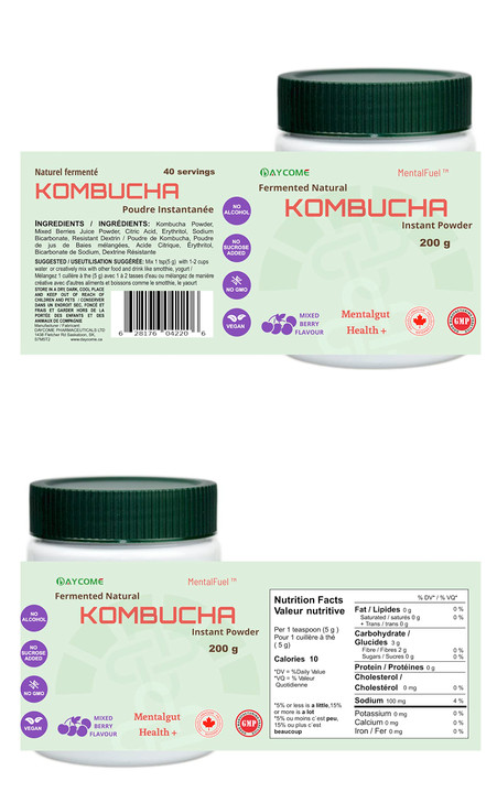 MentalFuel Mixed Berry Kombucha Drink Powder- 40 Servings Instant Sparkling Fermented Kombucha Drink, No Alcohol, No Sucrose added, Gluten Free, No G