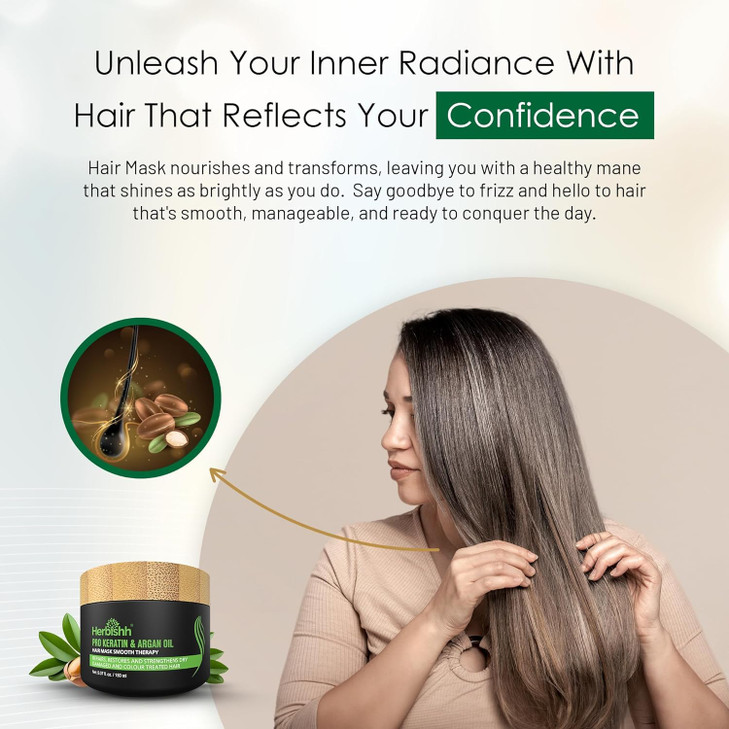 Herbishh Argan Hair Mask-Deep Conditioning & Hydration For Healthier Looking Hair- for very Dry, Weak, Stressed Out Hair, No Sulphates, No Parabens (
