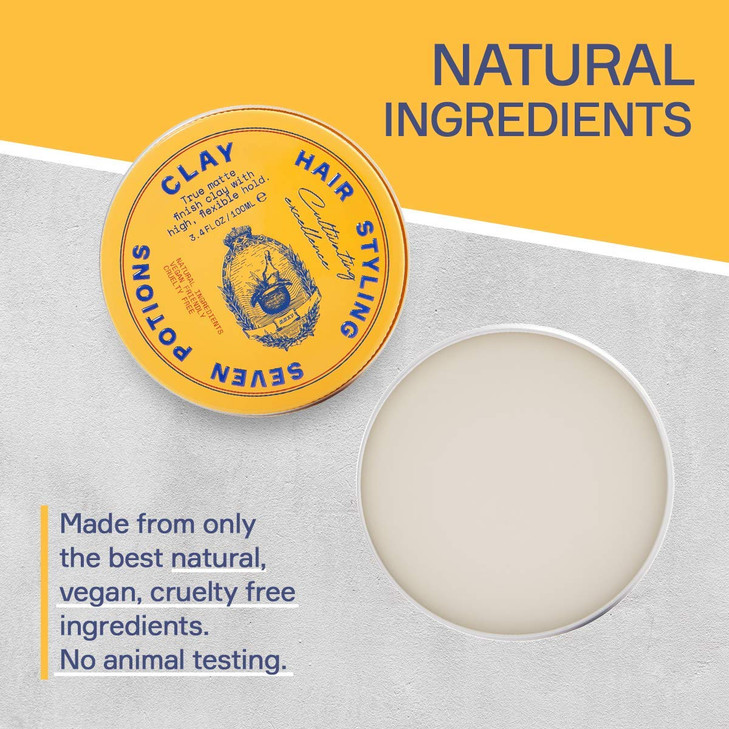SEVEN POTIONS Hair Clay For Men and Women 3.4 fl oz - High Hold No Shine Hair Pomade For Men - Effortless Hair Styling Product That Leaves No Residue
