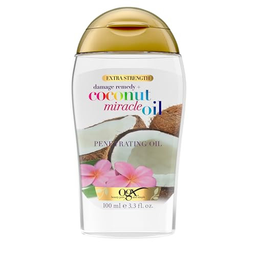 OGX Extra Strength Damage Remedy + Coconut Miracle Oil Penetrating Hair Oil Treatment, Extra Hydrating Anti-Frizz Oil for Coarse, Dry Hair, Paraben-F