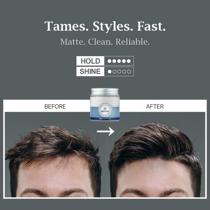 BRITISH M Urban Matte Clay Wax - 100g (3.53oz) | Approved by Barbers & Stylists | Strong Hold, Natural Matte Finish