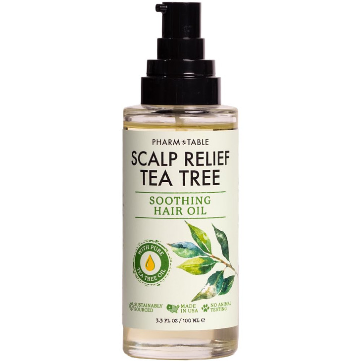 PHARM TO TABLE Tea Tree Hair Oil for Itchy Scalp - Infused With Tea Tree Oil, Mint, Vitamin E, and Jojoba Oil, 100ml