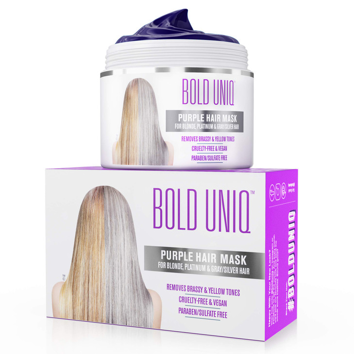 Bold Uniq Purple Hair Mask - Toner For Blonde, Platinum, Bleached, Silver, Gray, Ash & Brassy Hair - Remove Yellow Tones & Condition Dry, Damaged Hai