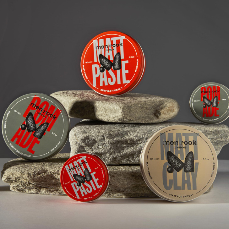 Men Rock Pomade - High Hold - Medium Shine - Hair Pomade for Men - Hair Clay for Men - Styling Clay - Styling Cream - Strong Hold Paste - 3 oz