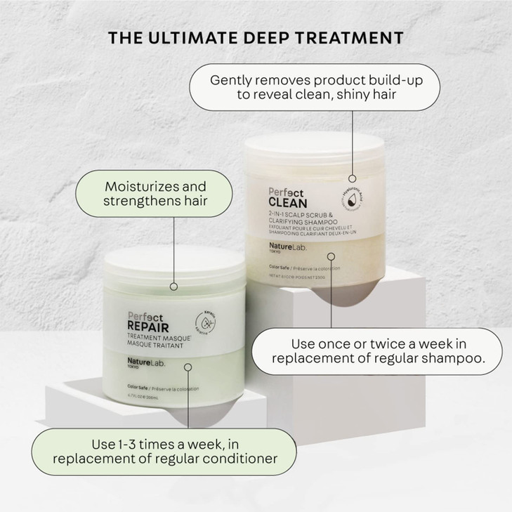 NatureLab.TOKYO Perfect Clean & Repair Treatment Duo: Perfect Clean 2-in1 Clarifying Scalp Scrub and Shampoo 8.1 oz & Perfect Repair Treatment Masque