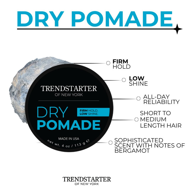 TRENDSTARTER - DRY POMADE (4oz) - Firm Hold - Low Shine - Water-Based Gel Type Pomade - All-Day Hold Premium Hair Styling Products