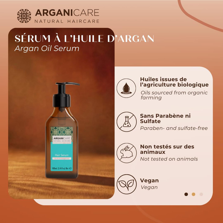 Arganicare Natural Argan Oil Serum with Jojoba Oil - Hair Growth Formula for Damaged Hair, Dry Scalp Treatment & Frizz Control - Vegan Shea Moisture