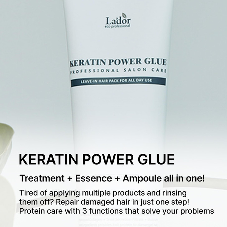 LADOR Keratin Power Glue Leave-In Conditioner Protein Hair Treatment Mask Heat Protectant Gloss Shine Snail Mucin Detangler Serum for Dry Damaged Cur