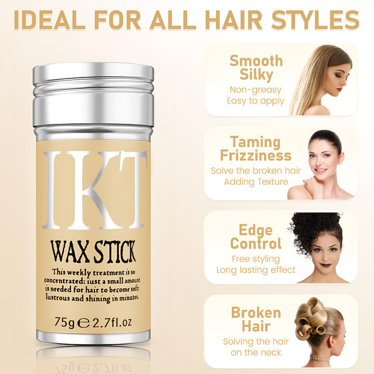 VOLLUCK Hair Wax Stick for Wigs, Edge Control Slick Stick Hair Pomade 2.7Oz Stick Non-greasy Styling Wax, Temporary Hair Styling Product for Edge Fri
