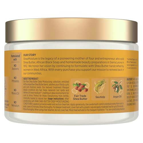 SheaMoisture Raw Shea Butter Deep Moisturizing Hair Masque for Curly Hair Raw Shea Butter Deep Conditioner to Moisturize and Renew Hair 11.5 oz