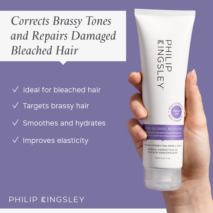 PHILIP KINGSLEY Pure Blonde Booster Purple Mask for Blonde Platinum Silver Gray Bleached Brassy Hair Weekly Toner for Orange Brassiness and Yellow To