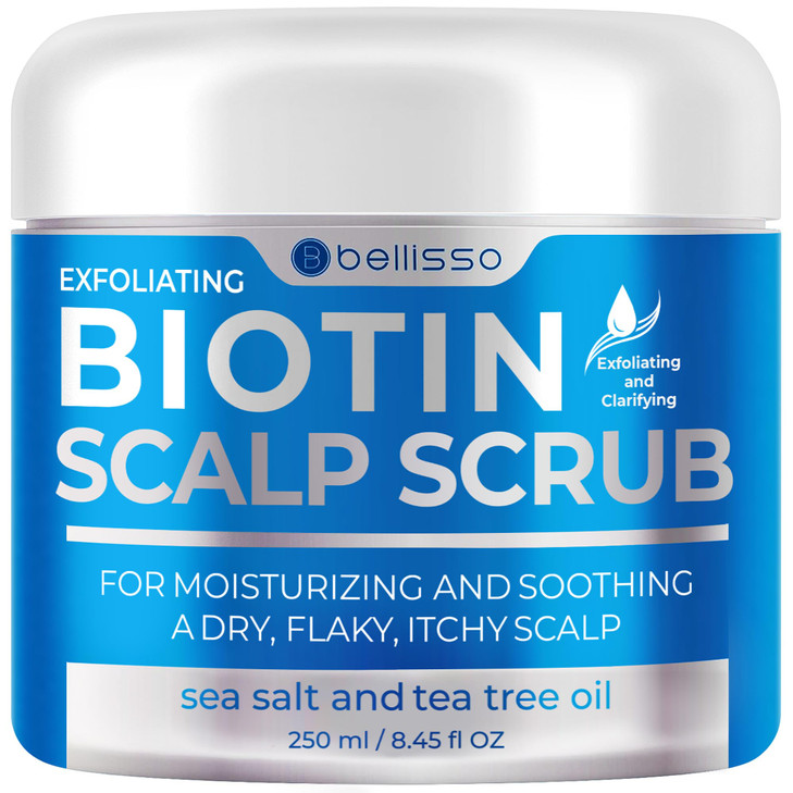 Biotin Scalp Scrub - Exfoliator Treatment for Dry Hair and Itchy, Flaky Scalps - Intense Moisturizer and Detox Cleanser for Build Up Relief - Anti Da