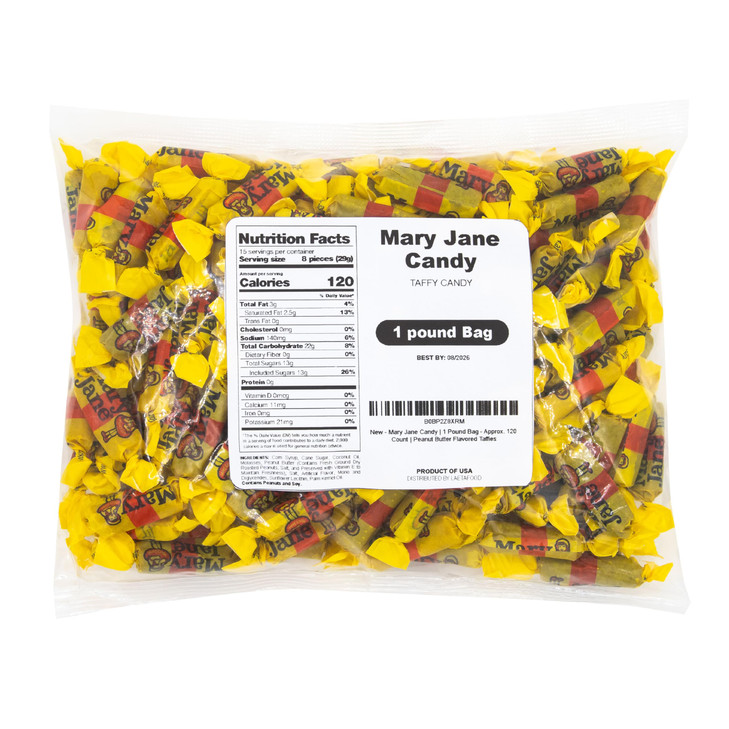Mary Jane Candy | 1 Pound Bag - Approx. 120 Count | Peanut Butter Flavored Taffies