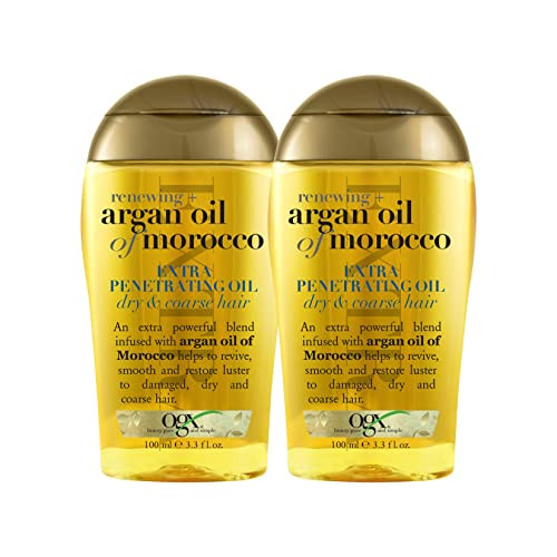 OGX Set of 2 Extra Strength Renewing + Argan Oil of Morocco Penetrating Hair Oil Treatment, Deep Moisturizing Serum for Dry, Damaged & Coarse Hair, P
