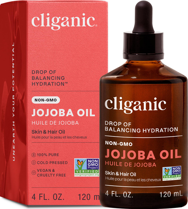 Cliganic Non-GMO Jojoba Oil for Skin, Hair & Face (4oz) | 100% Pure, Natural Cold Pressed Unrefined Hexane Free