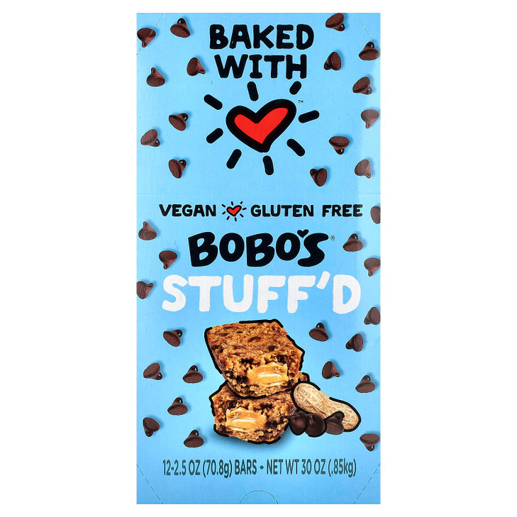 Bobos Stuffd Oat Bar, Chocolate Chip Peanut Butter, 2.5 Oz. Bar (12 pack), Whole Grain Snack & Protein Bar. Great Tasting & On-The-Go-Snack. Gluten