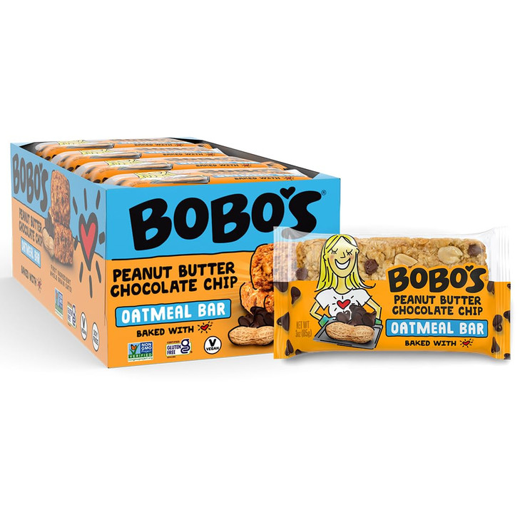 Bobo's Peanut Butter Chocolate Chip Oat Bars, Gluten Free, Non-GMO, Whole Grain Oats, Pack of 12 | Snack Bars | On-the-Go | Made with Simple Ingredie