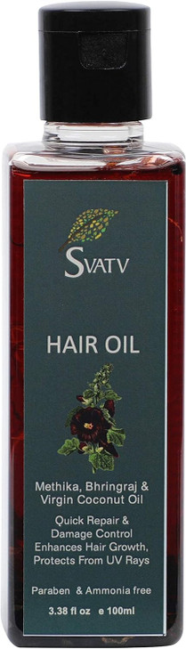SVATV Hair Oil With Methika Bhringraj & Virgin Coconut Oil Hair Ext. Natural Hair Treatment For Hair Growth, Dry Scalp, Thinning Hair - Best Hair Mas