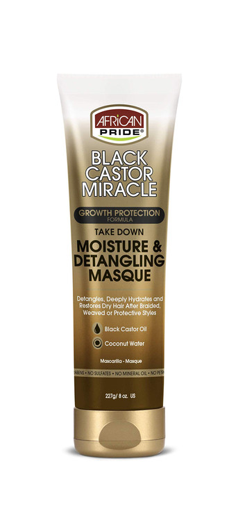 African Pride Black Castor Miracle Take Down Moisture & Detangling Masque - Hydrates, Restores Dry Hair, Contains Black Castor Oil & Coconut Water, C