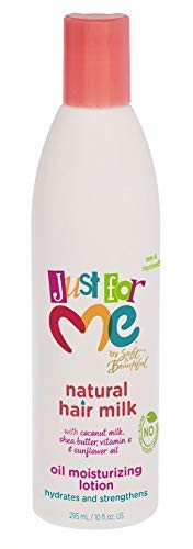 Just For Me Natural Hair Milk Lotion - Hydrates & Strengthens, Contains Coconut Milk, Shea Butter, Vitamin E, Sunflower Oil, Lightweight Moisture, Re