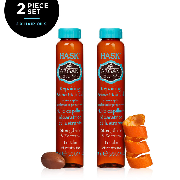 HASK ARGAN Repairing Hair Oil Vials for shine and frizz control for all hair types, color safe, gluten free, sulfate free, paraben free - Pack of 2
