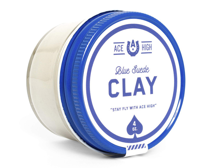Ace High Blue Suede Hair Clay, Strong Hold, Satin to Matte Finish, Adds Texture and Thickness, 4oz