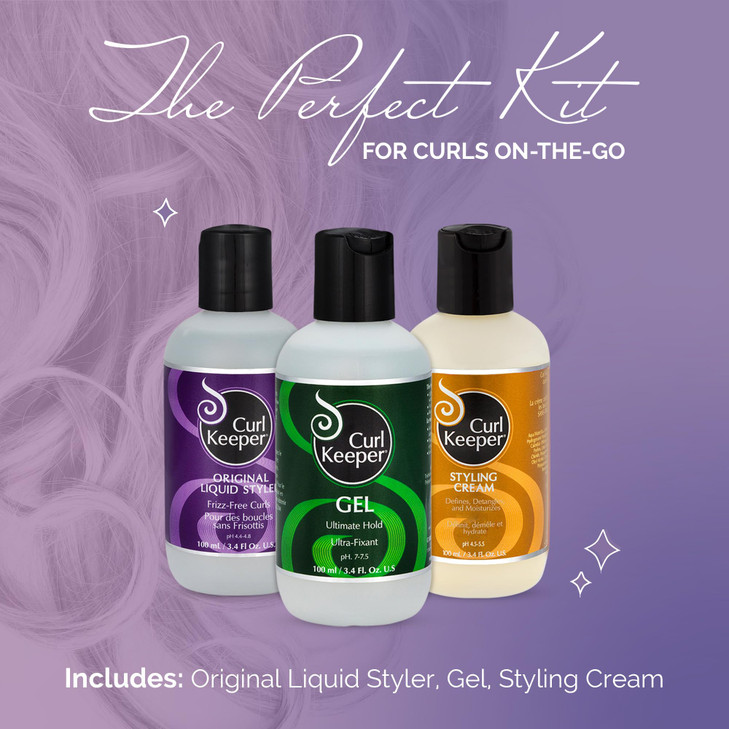 Curl Keeper Travel Pack for Curly Hair - TSA Approved Travel Set Includes Original Liquid Styler, Hold Gel & Styling Cream - Frizz-Free Hair Care Pro