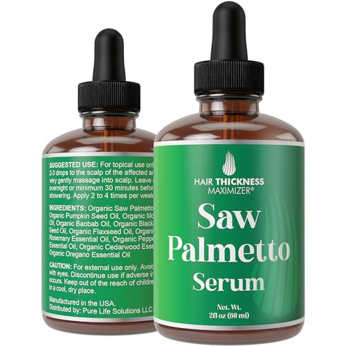 Saw Palmetto Serum for Hair Growth and Thickening - With Rosemary, Peppermint, Pumpkin Seed Oils. Vegan Moisturizing and Strengthening Scalp Treatmen