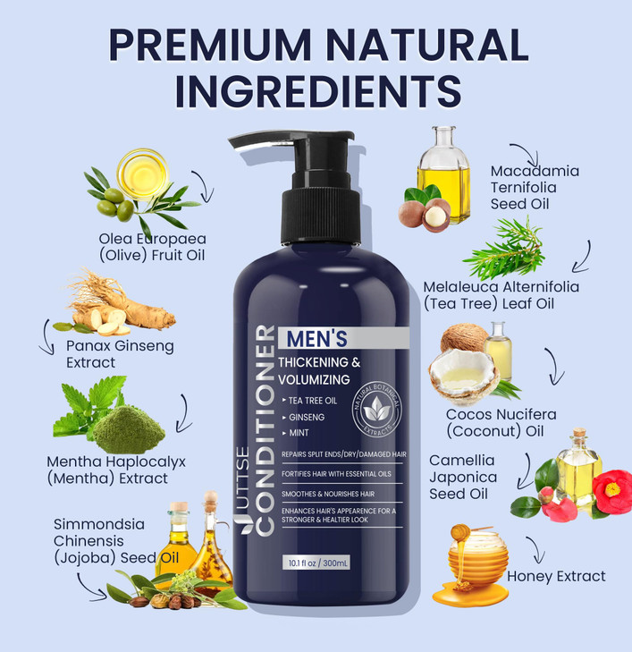 Uttse Biotin Hair Growth Conditioner for Men: Natural Thickening and Volumizing Conditioner with Tea Tree Oil Ginseng Mint for Hair Loss and Thinning
