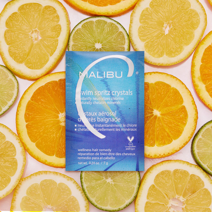 Malibu C Swim Spritz Crystals (1 Packet) - Contains Vitamin C to Eliminate Chlorine from Skin & Hair Post Swim - Non-Irritating Chlorine Neutralizer