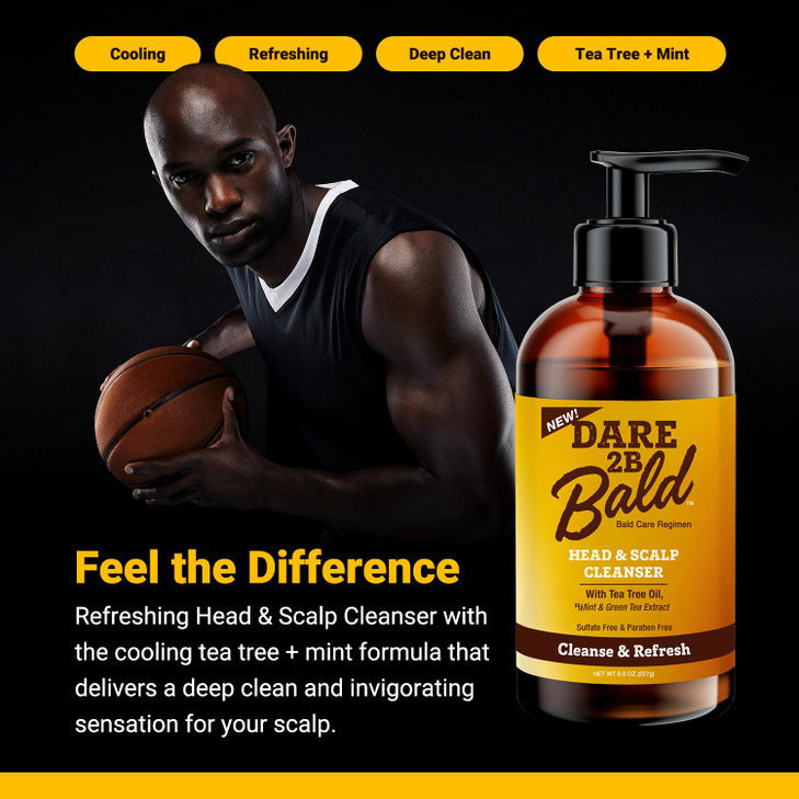 high time Dare 2B Bald Head & Scalp Cleanser | Bald Head Shampoo with Tea Tree Oil, Mint & Green Tea Extract | Bald Scalp Moisturizer and Exfoliator