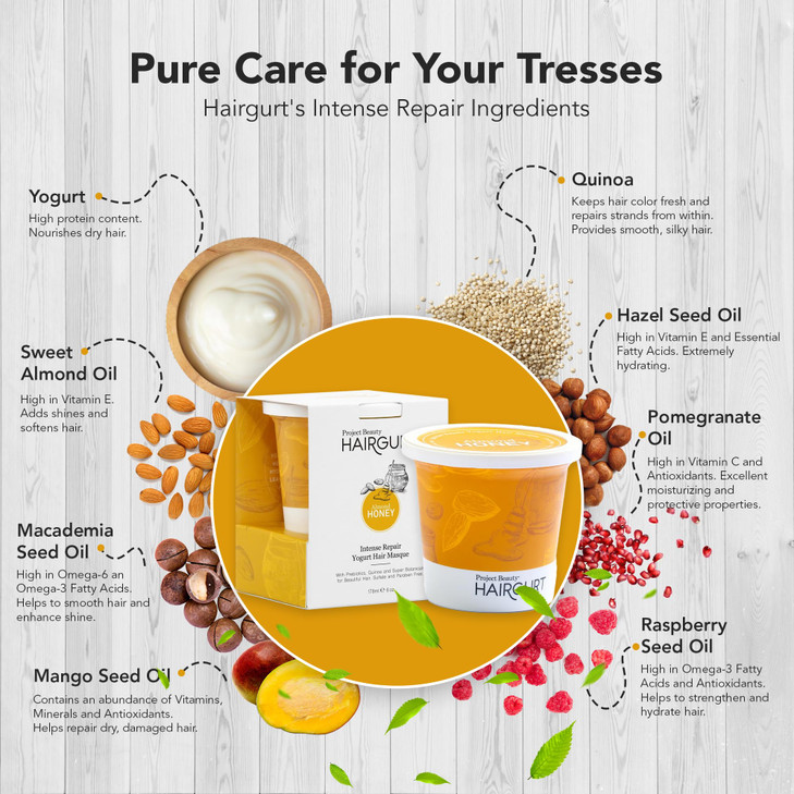 Hairgurt Almond Honey Intense Repair Yogurt Hair Mask  Deep Conditioner for Dry, Damaged and Frizzy Hair  Sulfate-Free, Natural Hydrating Treatment