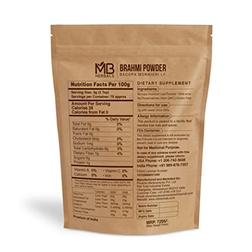 MB Herbals Pure Brahmi Powder 8 oz | 227g 0.5 lb | Bacopa Powder | Hair Care