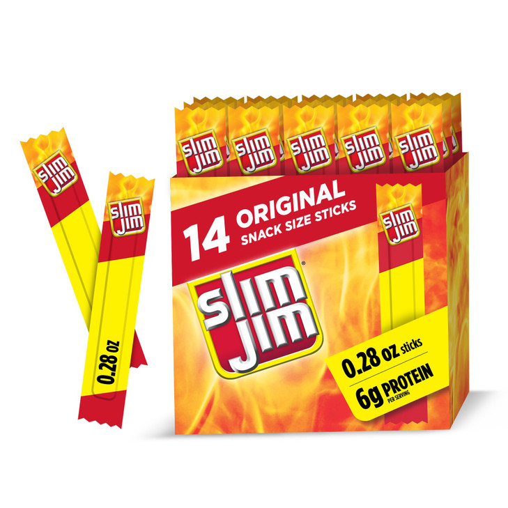 Slim Jim Smoked Meat Sticks, Original Flavor, 6g Protein Per Serving, Snack Size, 0.28 oz. (14 Count)