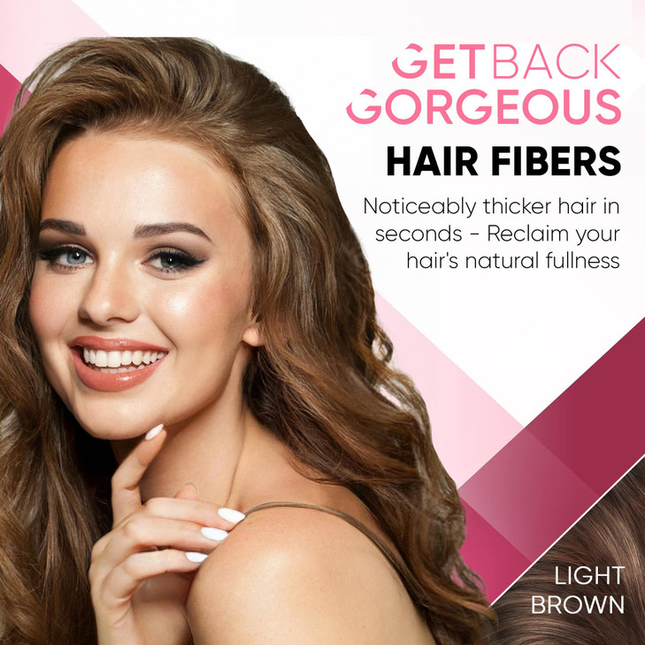 GBG Hair Fibers for Thinning Hair & Bald Spots (Light Brown) - 25g Bottle - Conceals Hair Loss - Instant Cover Up & Volume in 30 Seconds, Hair Powder