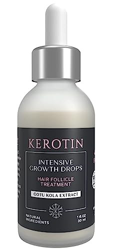 Kerotin Hair Growth Serum with Castor Oil for Hair Loss in Women, DHT Blocker, Promotes Scalp Care & Thicker Fuller Hair, Thickening Drops, Natural,