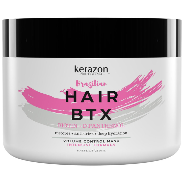 KERAZON Intensive Brazilian Hair BTX Smoothing Treatment 8oz 236ml For All Hair Types, Thermal Activated Hair Mask Damaged Hair and Long Lasting Volu