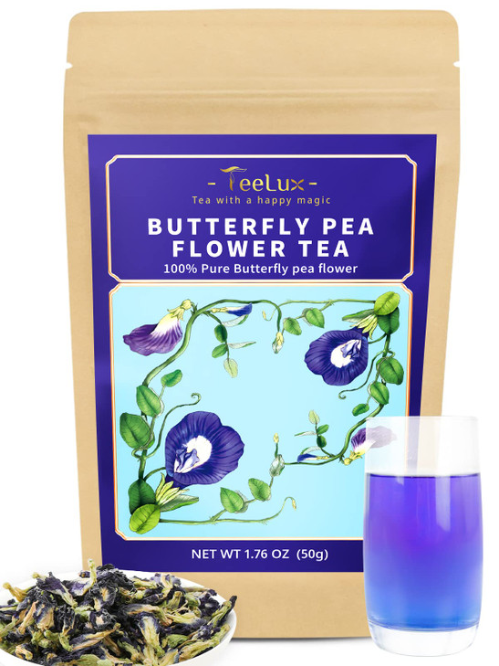 TeeLux Butterfly Pea Flower Tea, Non-GMO, Pure Natural Butterfly Pea Tea, Premium Dried Butterfly Pea Flower for Blue & Purple Drinks and Food Colori
