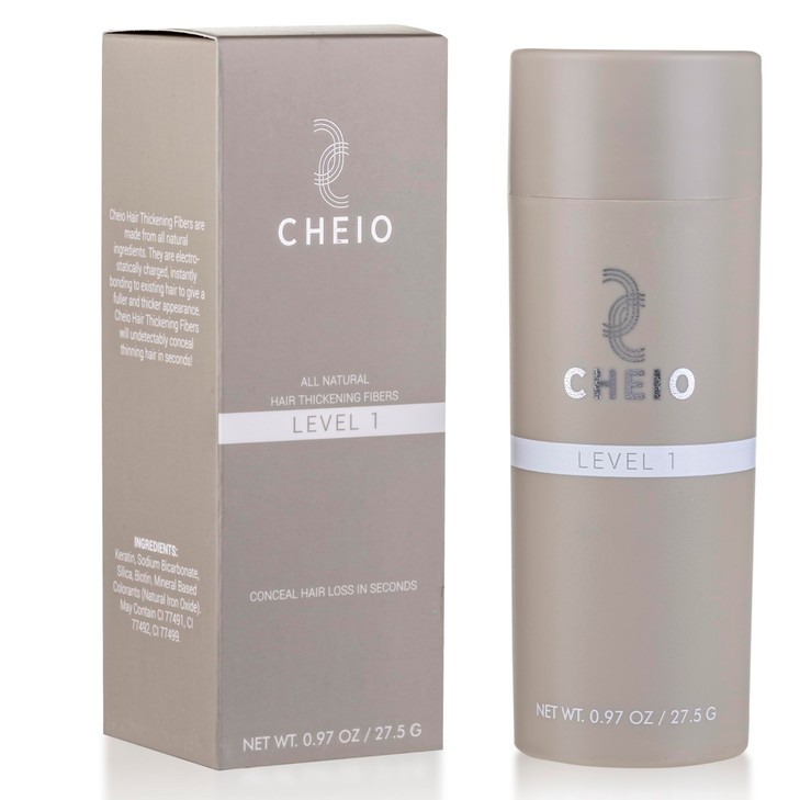 Cheio - Hair Thickening Fibers - 27.5g - Level 1 (Black) - Keratin Fibers for Bald Spots & Thinning Hair for Men and Women - Covers Spots in Seconds