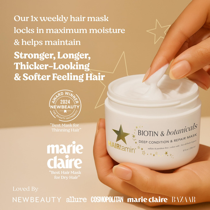 HAIRtamin Hair Conditioner - Biotin & Botanicals Deep Conditioning Mask for Dry, Damaged, Bleached Hair Repair, Moisturizing Hair Treatment for Curly