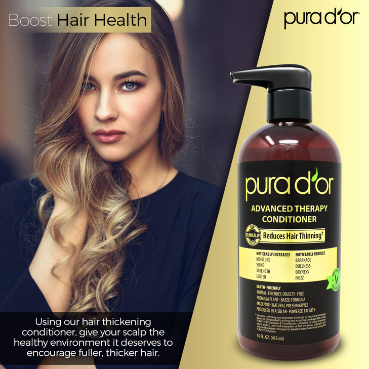 PURA D'OR Advanced Therapy Conditioner (16oz) For Increased Moisture, Strength, Volume & Texture, No Sulfates, Contains Argan Oil & Biotin, All Hair