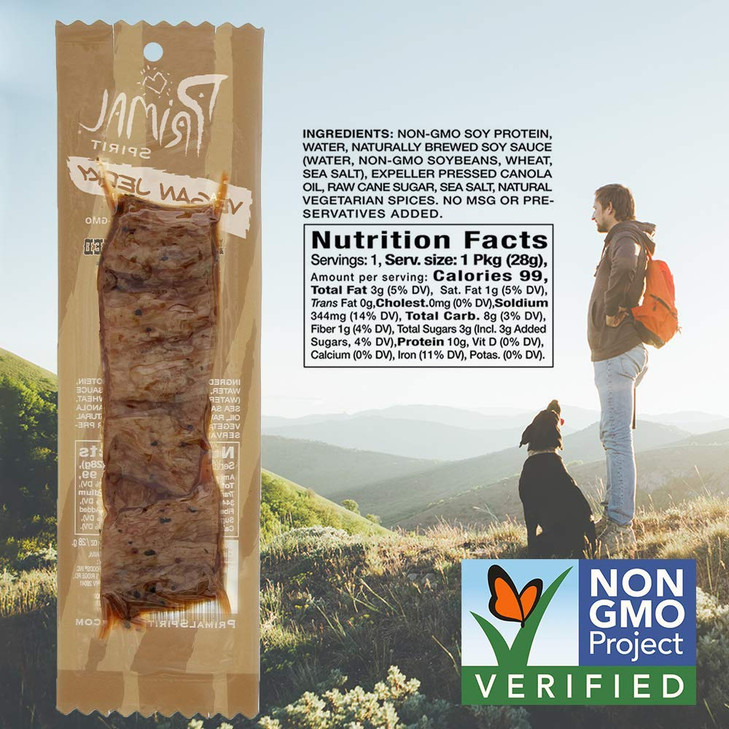 Primal Spirit Vegan Jerky  Classic Flavor  Hickory Smoked, 10 g. Plant Based Protein per oz., Certified Non-GMO, No Preservatives, Sports Friendl