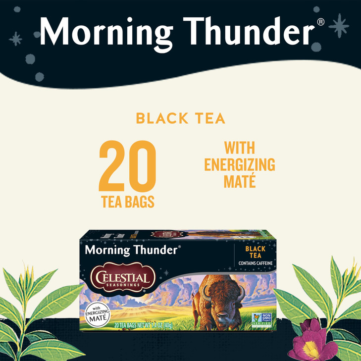 Celestial Seasonings Morning Thunder Black Tea, Caffeinated, 20 Tea Bags Box (Pack of 6)